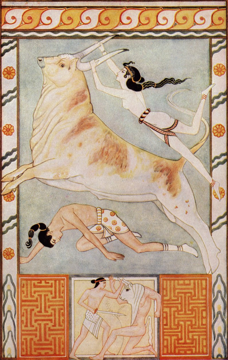 The Bull Baiters, ilustração de &39;Myths of Crete e Pre-Hellenic Europe&39; de Donald A. Mackenzie, publicado em 1917 de after John Duncan