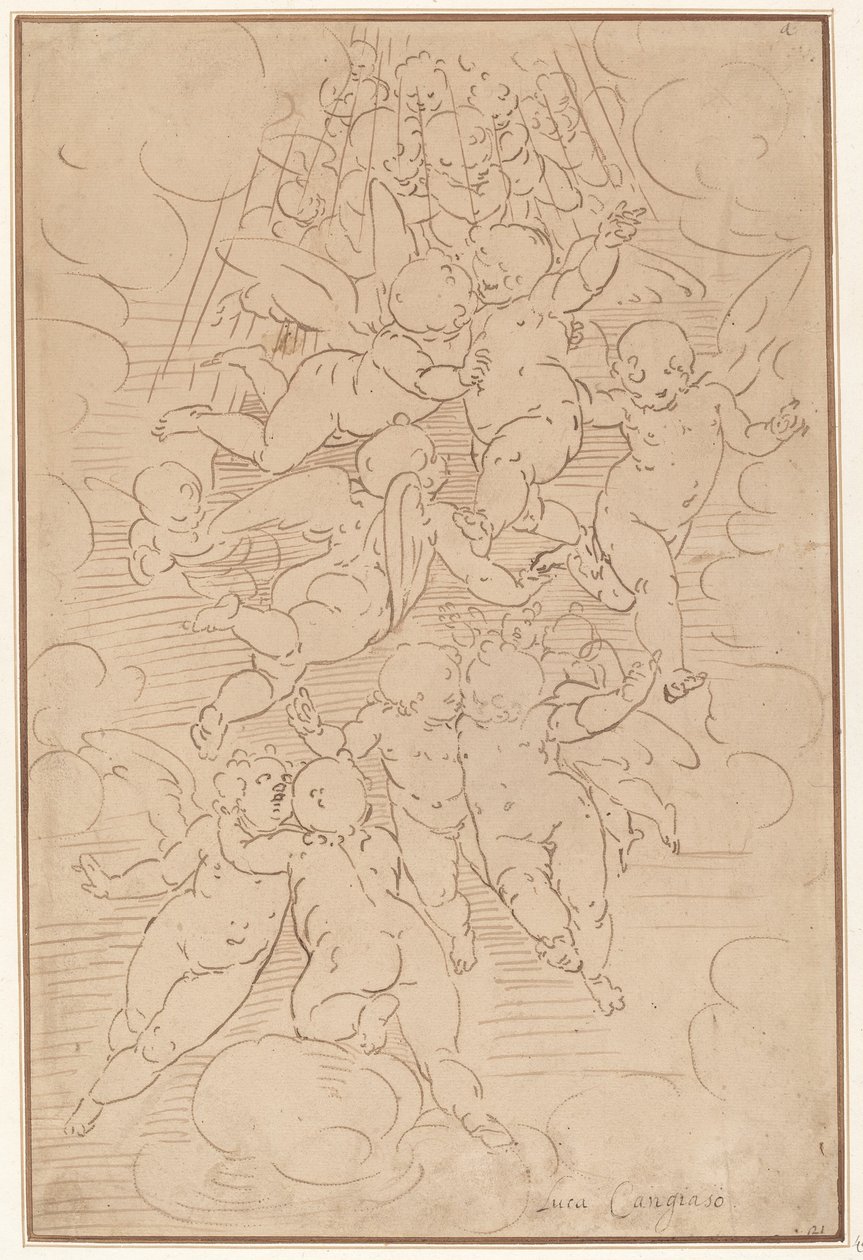 Um grupo de anjos na glória de after Luca Cambiaso Italian 17th Century