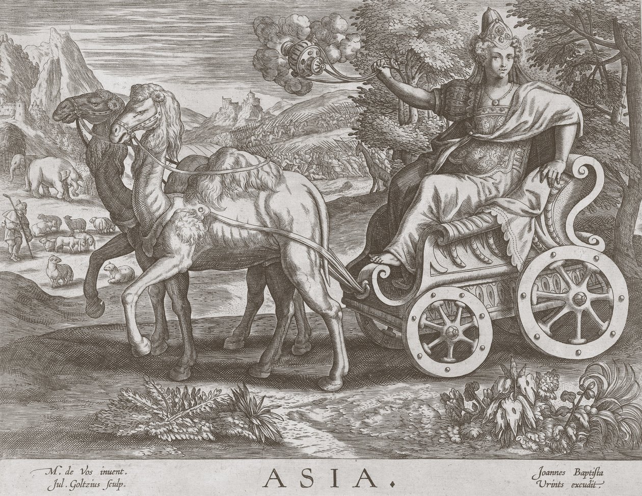 Ásia dos quatro continentes, bar. C 1588-89 de after Maarten de Vos