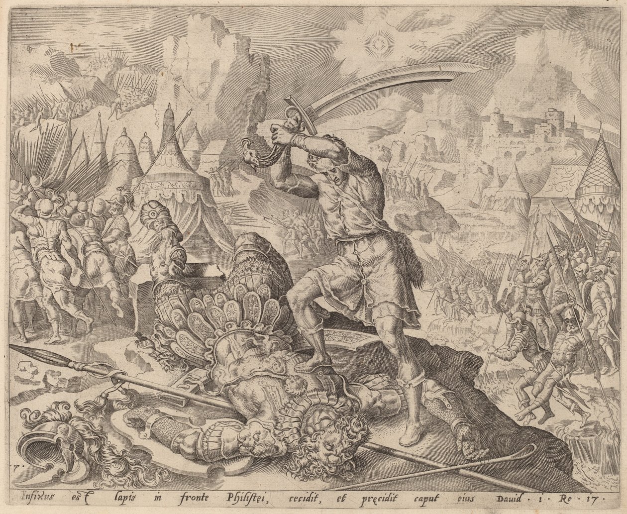 David cortando a cabeça de Golias de after Maerten van Heemskerck