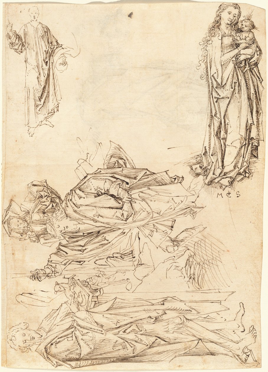 São Cristóvão, São João Batista, a Virgem com o Menino e a Bênção de Cristo (reto) de after Martin Schongauer Master of the Drapery Studies