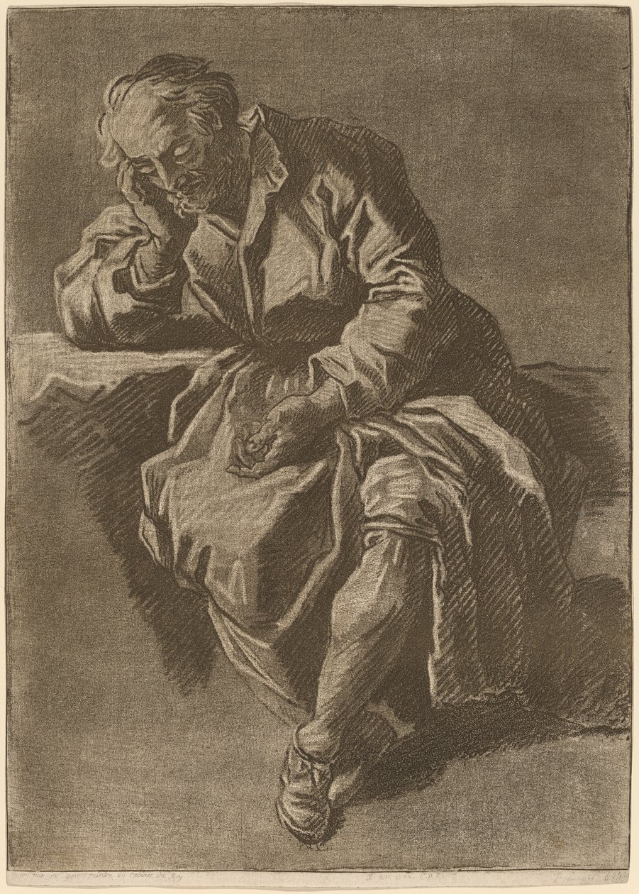Um idoso sentado dormindo de after Nicholas Henry Jeaurat de Bertry Jean Charles Francois