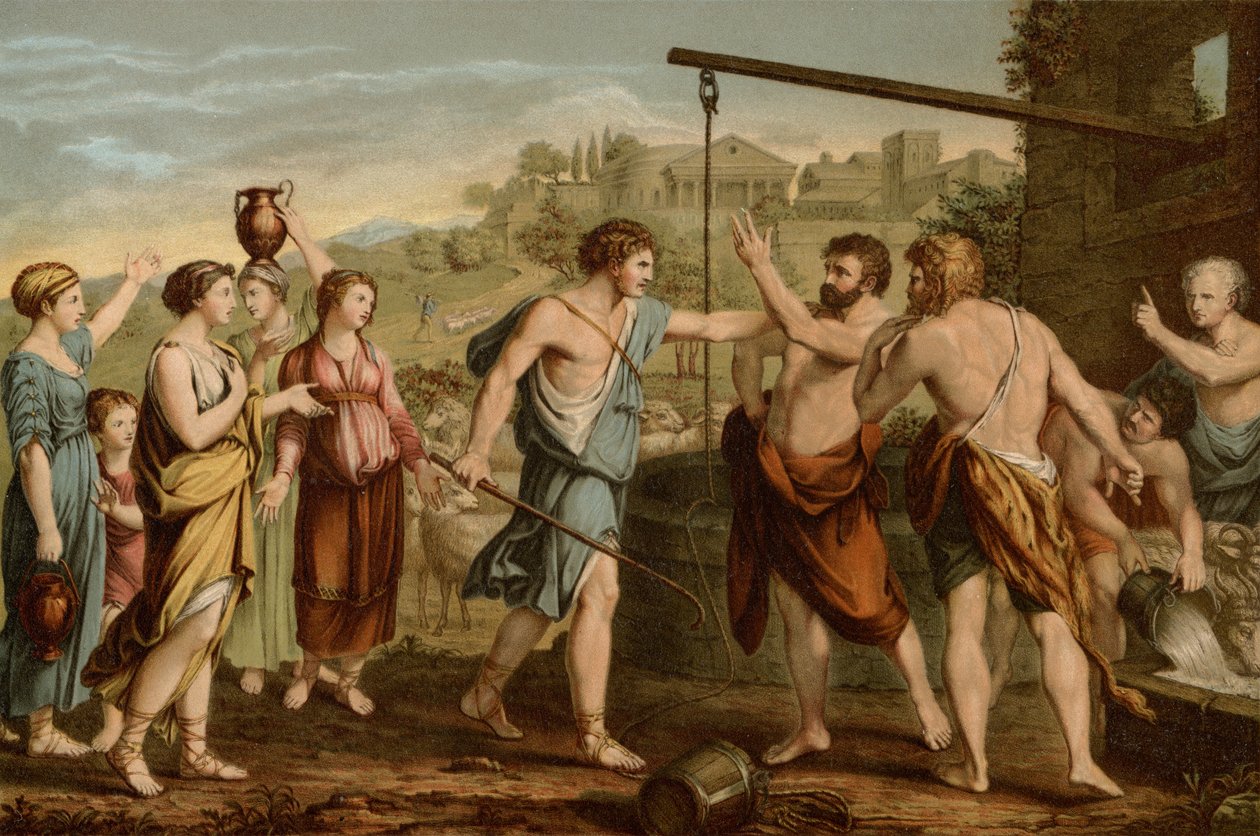 Moisés defendendo as filhas de after Nicolas Poussin