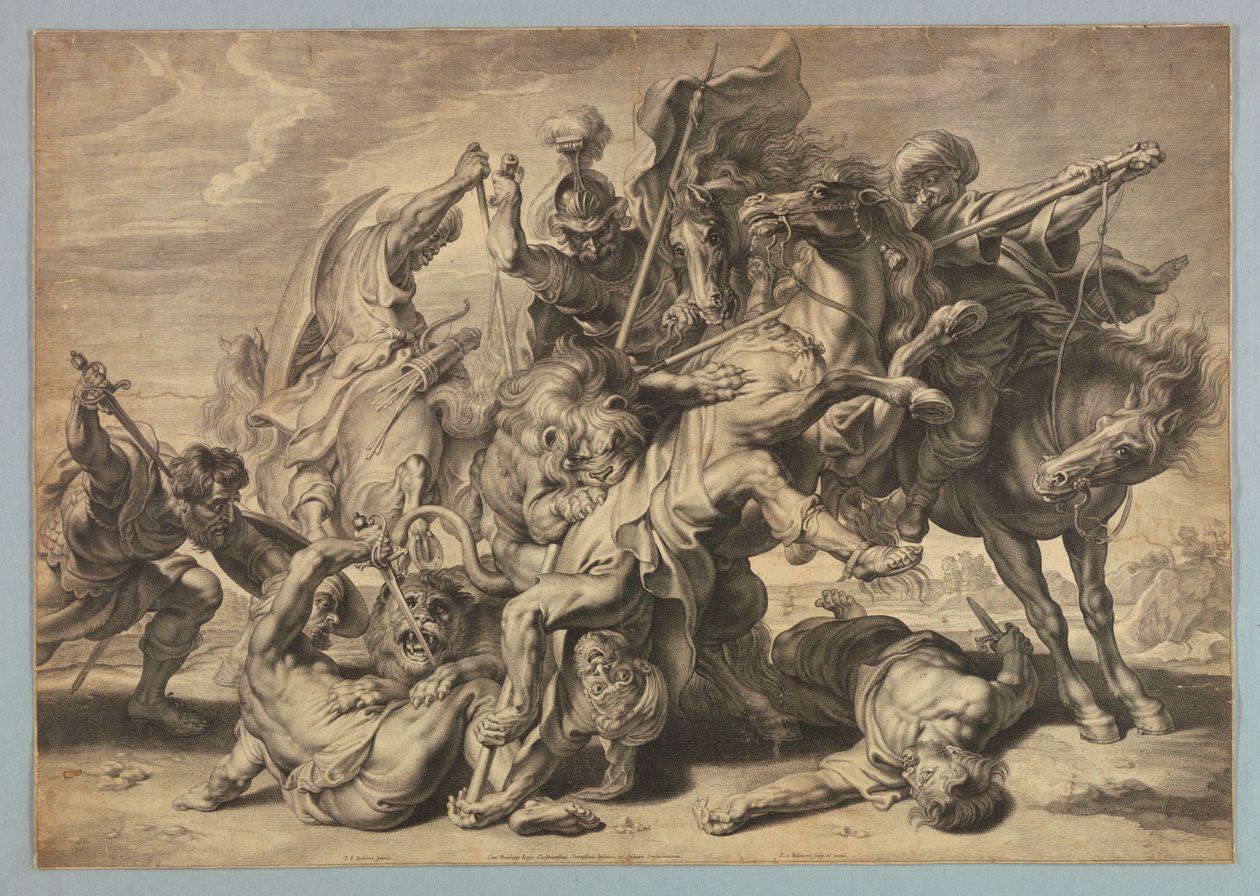 Grande caça ao leão de after Peter Paul Rubens