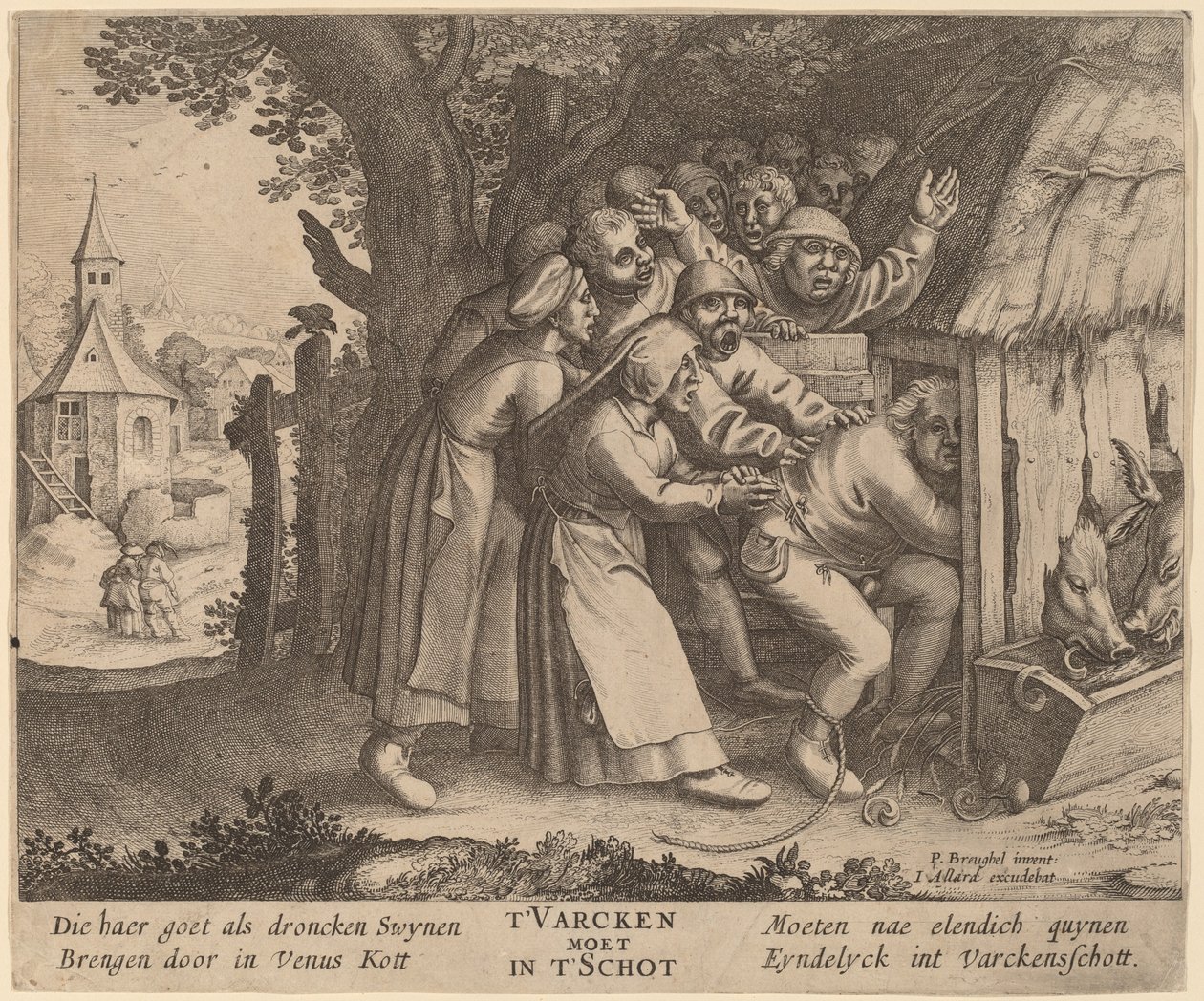 O bêbado empurrado para o chiqueiro de after Pieter Bruegel the Elder