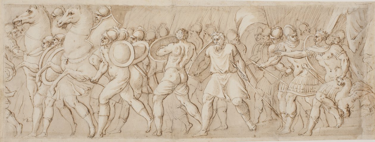 Estupro das Sabinas, metade direita de after Polidoro da Caravaggio