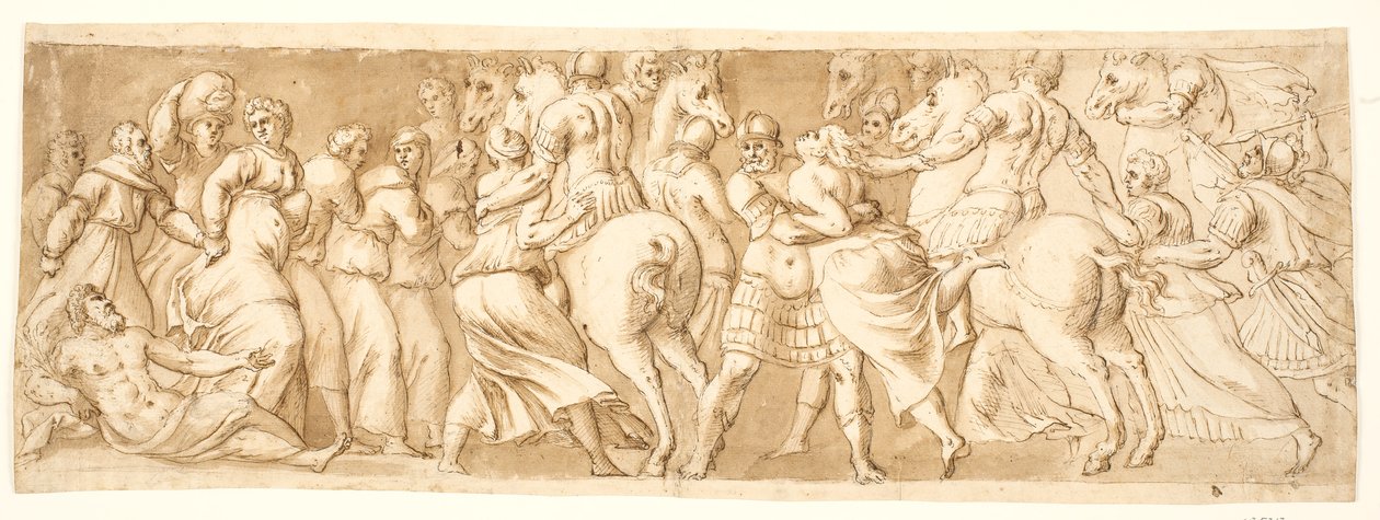 O estupro das mulheres Sabine, deixou metade de after Polidoro da Caravaggio