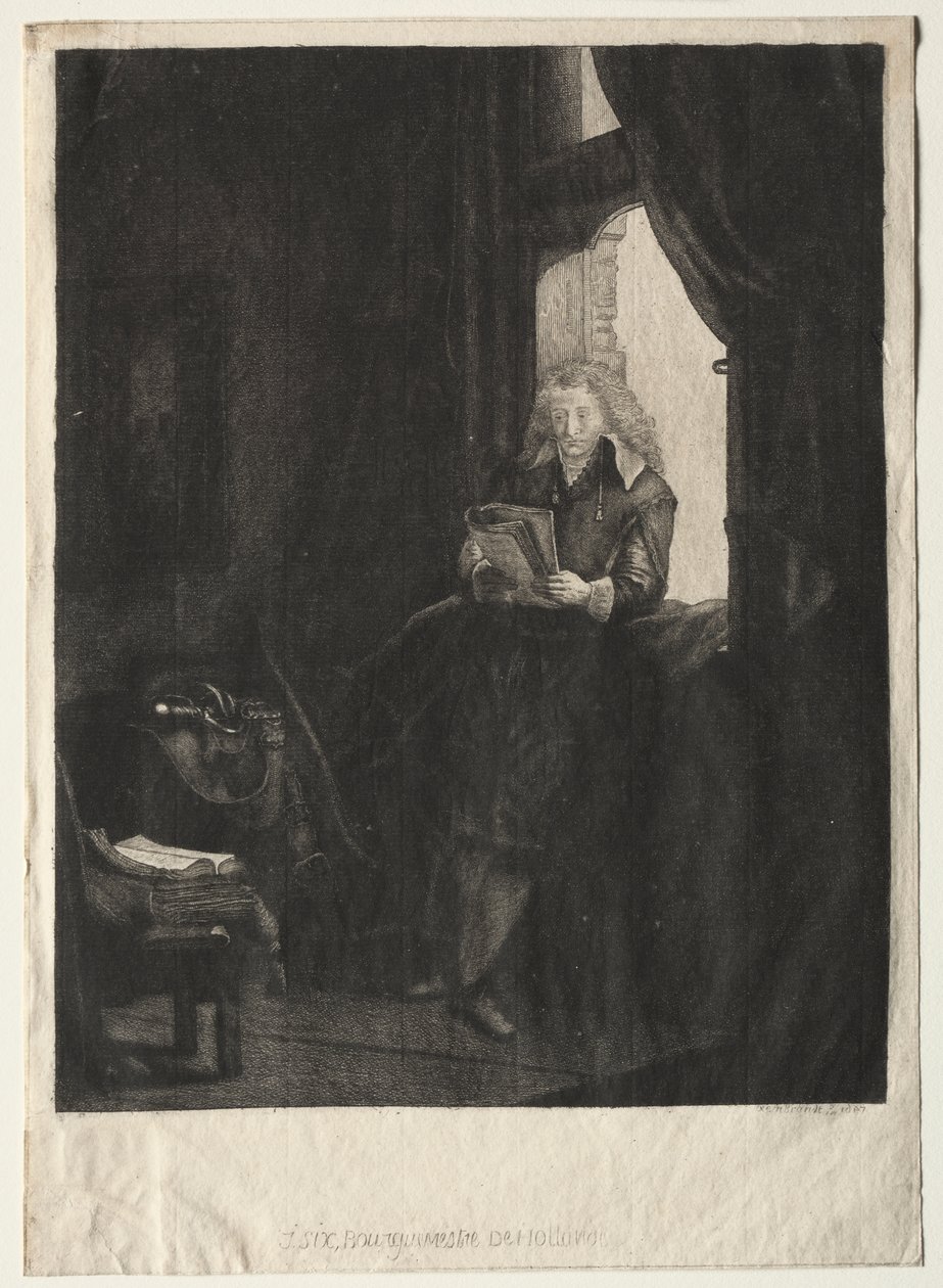 Retrato de seis de janeiro de after Rembrandt van Rijn