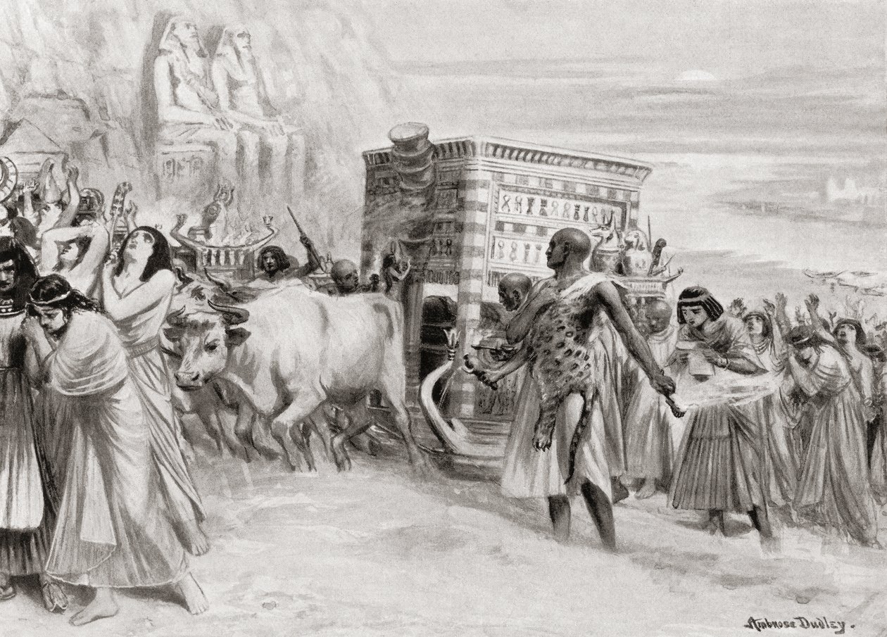 Uma procissão fúnebre durante a XIX dinastia, antigo Egito, de Hutchinsons História das Nações, pub.1915 de after Robert Dudley