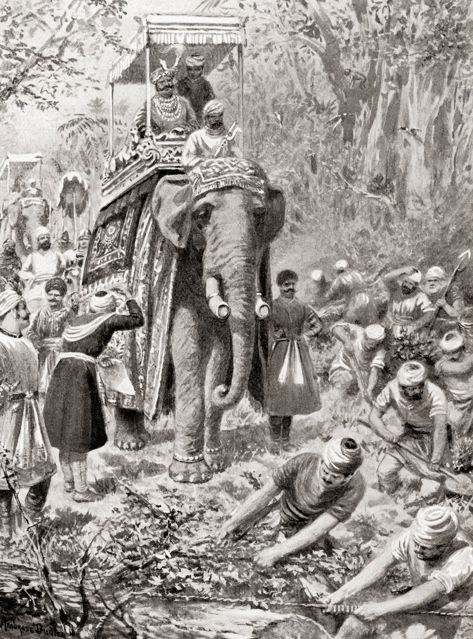 Uma inspeção de Sher Shah Suris Great North Road, (agora The Grand Trunk Road), de Hutchinsons História das Nações, pub.1915 de after Robert Dudley