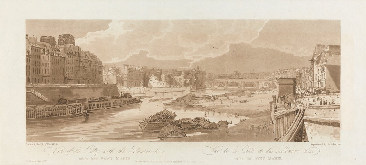 Vista da Cidade com o Louvre. 1802; Placa 3 de Views em Paris, o Volume Emanuel de after Thomas Girtin