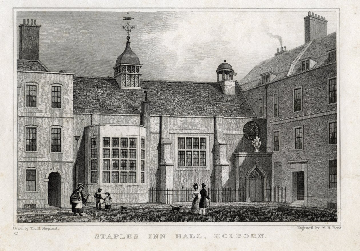 Staples Inn Hall Holborn, 1830 de Thomas Hosmer after Shepherd