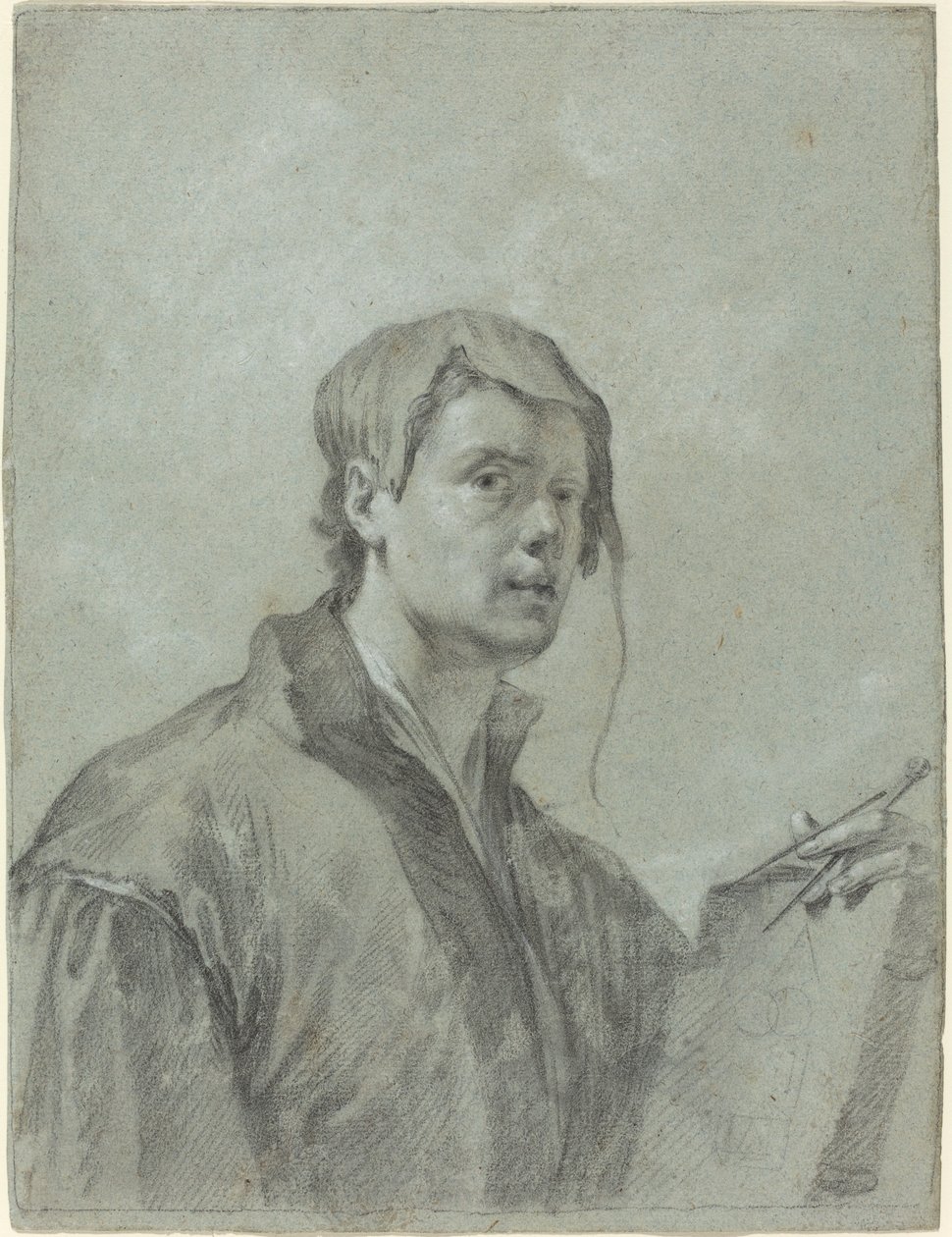 Um artista segurando um livro e uma bússola de after Willem Drost