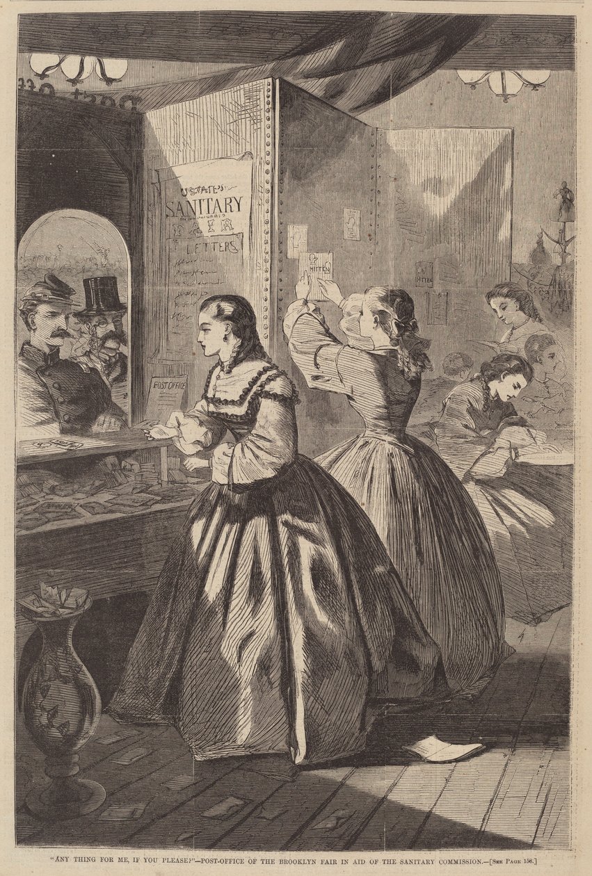 "Qualquer coisa para mim, por favor?" - Correios da Feira do Brooklyn em Auxílio à Comissão Sanitária de after Winslow Homer