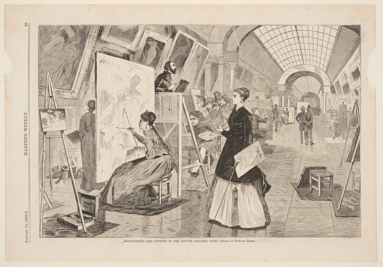 "Arte - Estudantes e copistas na Galeria do Louvre, Paris" de after Winslow Homer