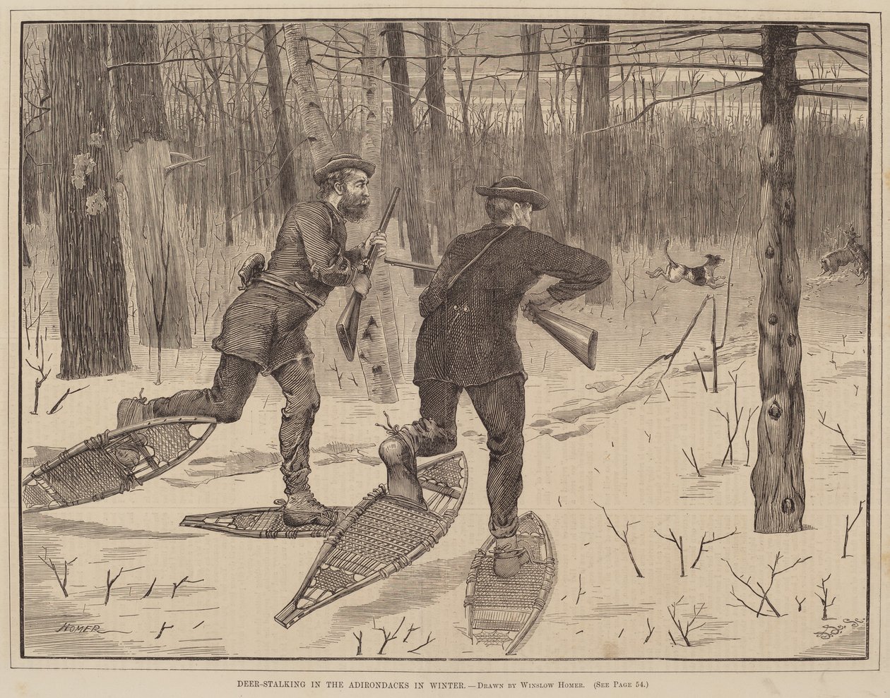 Deer-Stalking nas Adirondacks no inverno de after Winslow Homer