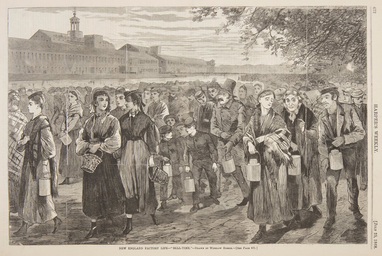 Vida de fábrica da Nova Inglaterra - "Bell-Time" de after Winslow Homer