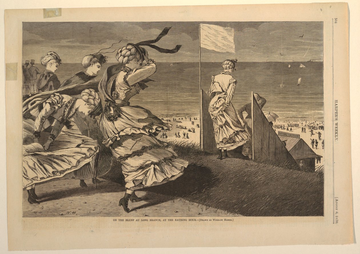 "No Bluff em Long Branch, na hora do banho" de after Winslow Homer