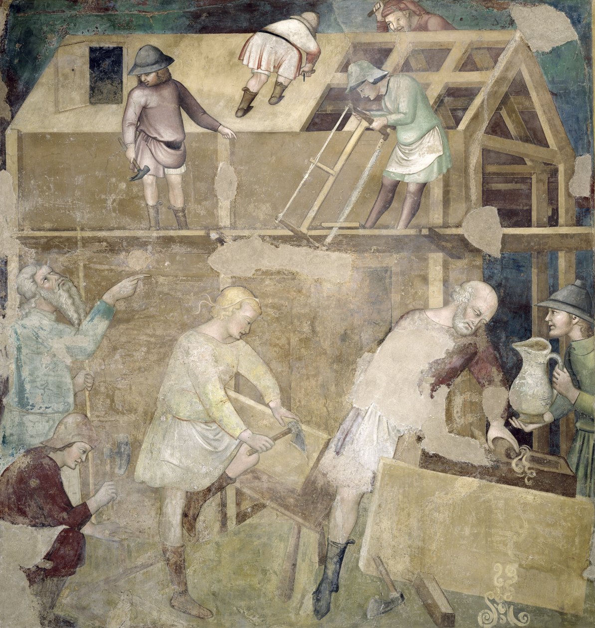 Noé, construindo a arca, 1356-67 de also Manfredi de Battilori Bartolo di Fredi