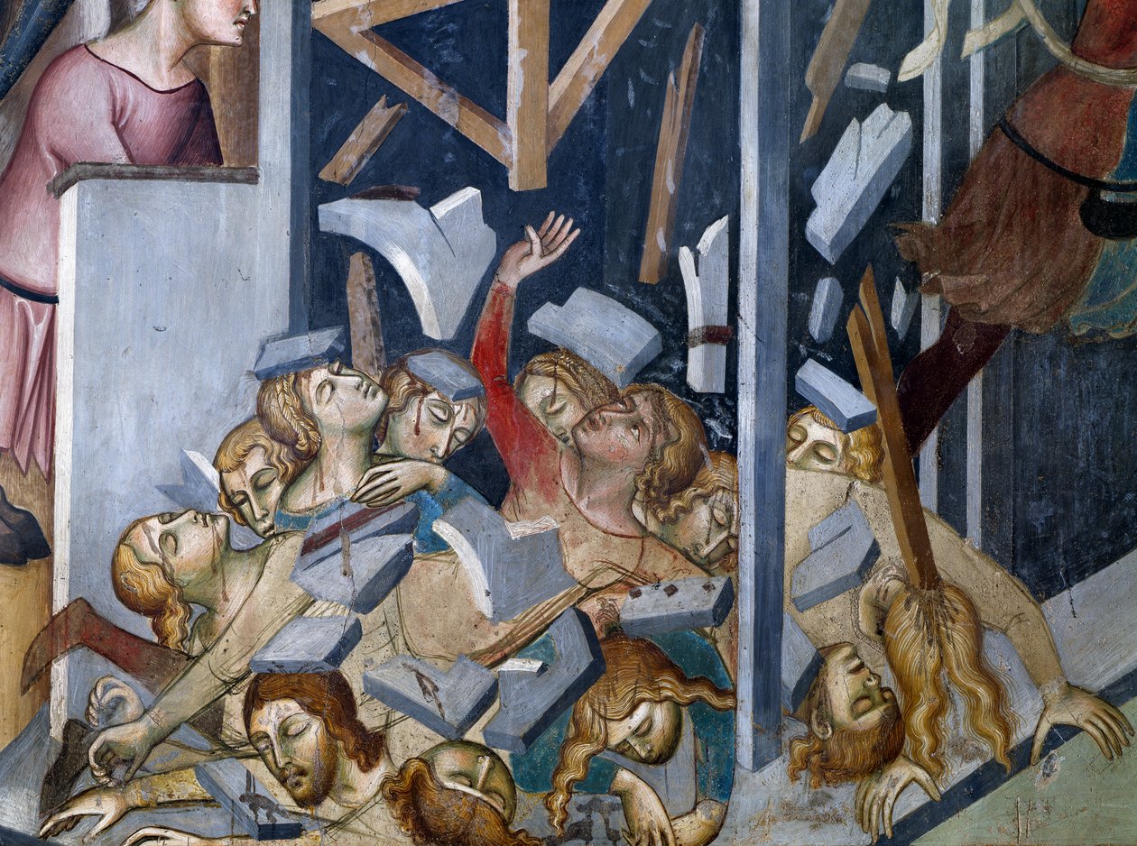 Queda da Casa de Jó, cena das Histórias do Antigo Testamento de also Manfredi de Battilori Bartolo di Fredi