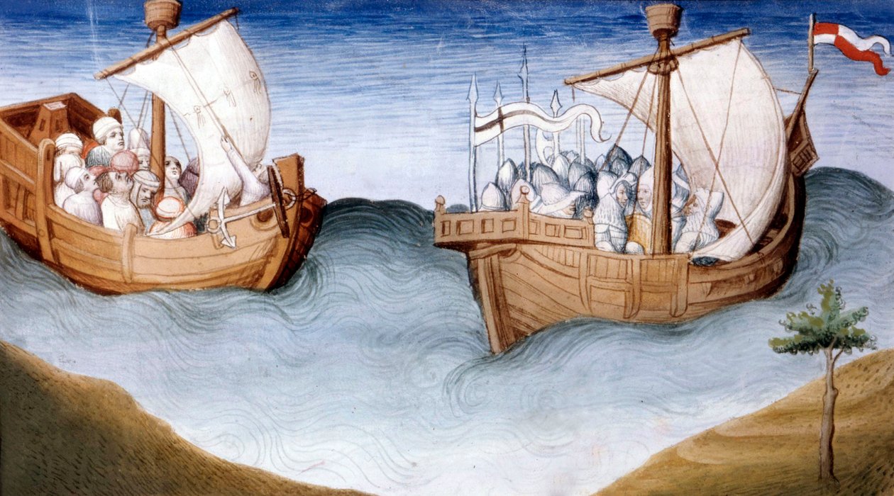 Sra. Fr 2810, A Frota dos Cruzados, de Livre des Merveilles, c.1410-12 (Tempera em Vellum) de and workshop Boucicaut Master