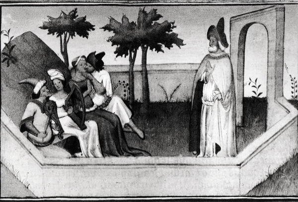 Sra. Fr 2810 Como o Velho das Montanhas Recebeu os Seguidores no Jardim, do Livre des Merveilles du Monde, c.1410-12 de and workshop Boucicaut Master