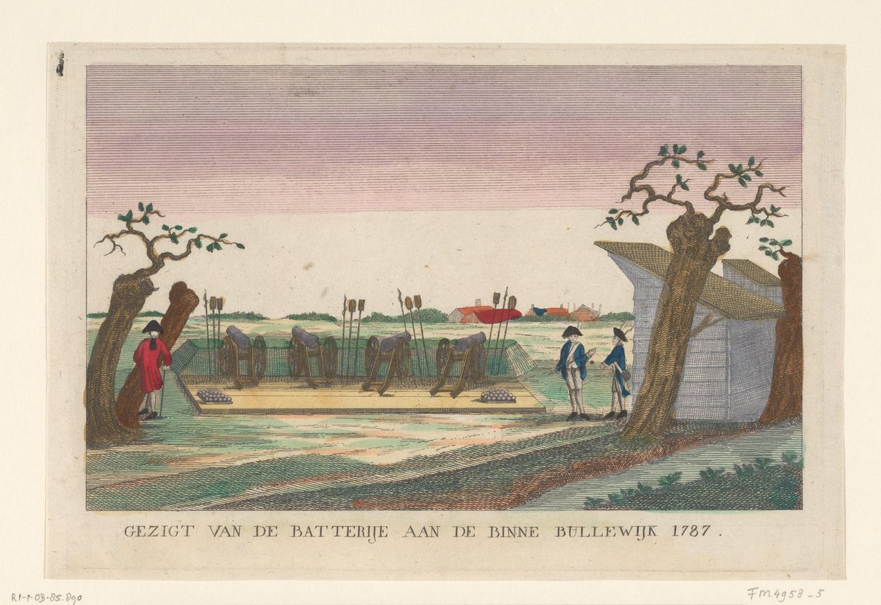 Bateria no Bullewijk Interior, 1787
Vista da Bateria no Bullewijk Interior 1787 (título sobre o objecto)
Baterias à volta de Amesterdão em 1787 (cópias em alemão) (título da série) de anonymous (attributed to)