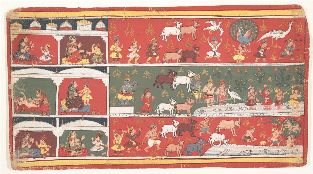 Bakasura, o Demónio Grou, Chega a Brindavan: Página de um Bhagavata Purana Disperso (Histórias Antigas do Senhor Vishnu) de anonymous 