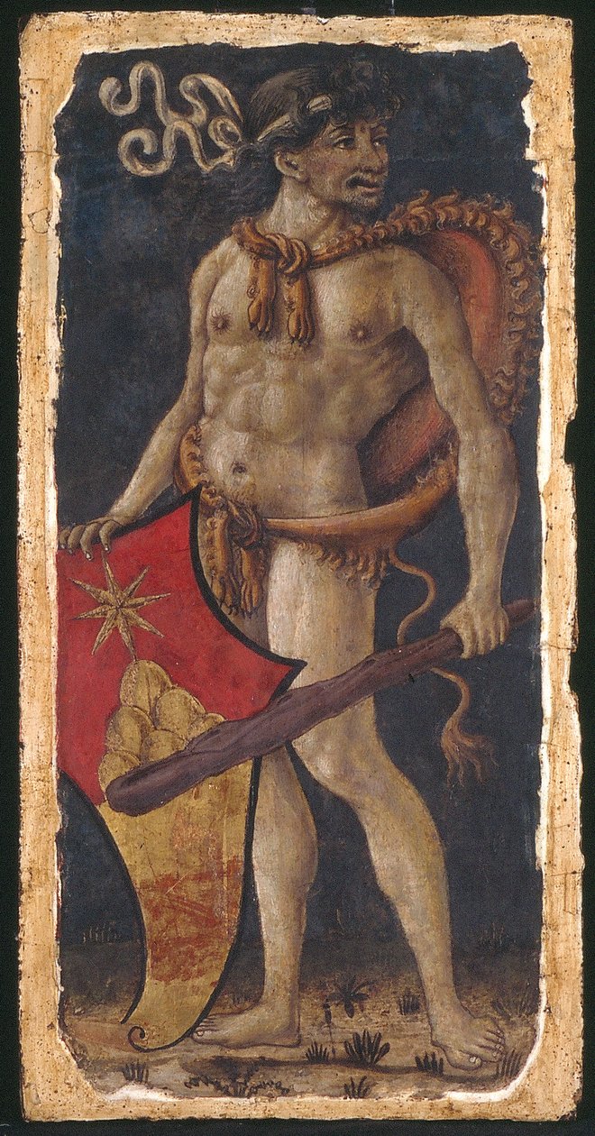 Neerlandês: Wildeman met wapen van de familie Chigi Homem selvagem segurando um escudo, virado para a direita de anonymous 