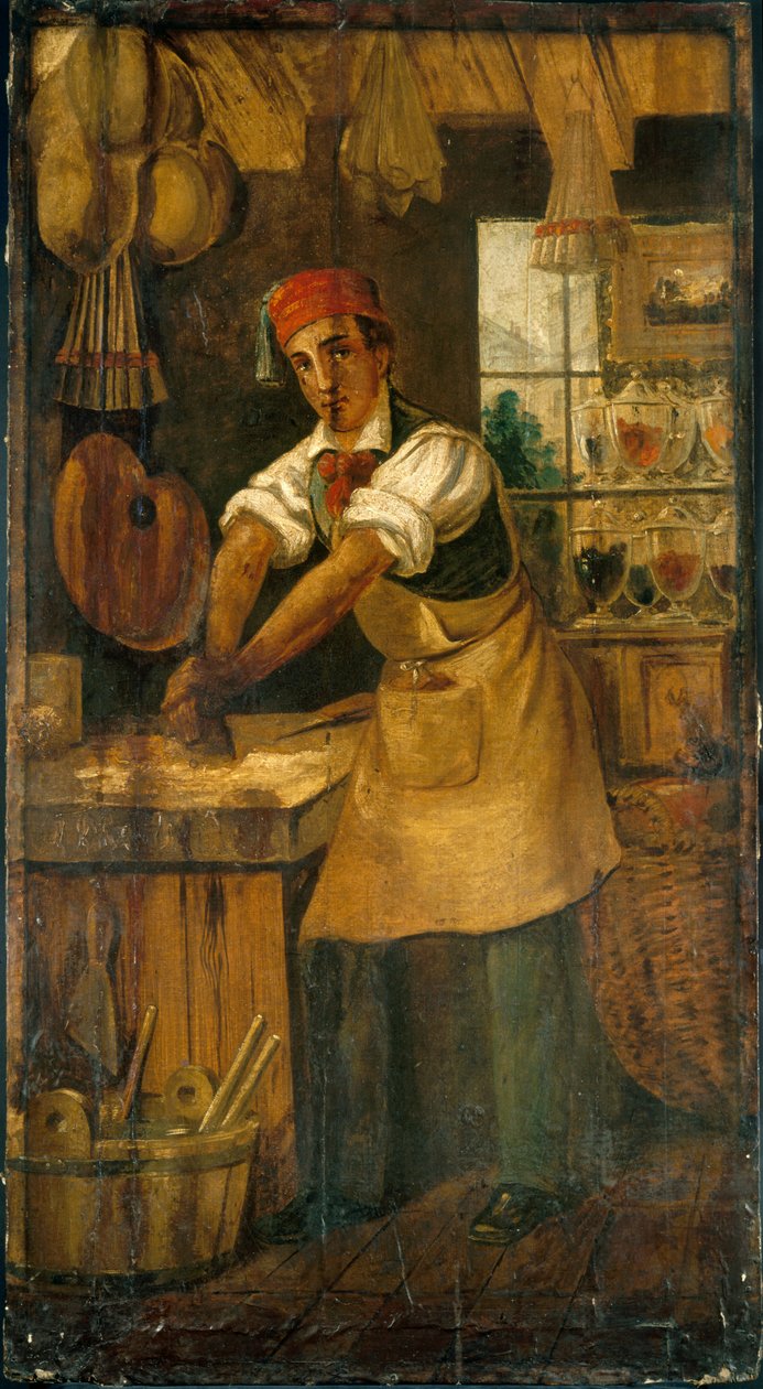 Francês: Au bon broyeur. Sinal de um comerciante de cores. Rue Saint-Martin, depois rue Saint-Denis (antiga Maison Picou), 1.º arrondissement, Paris de anonymous 