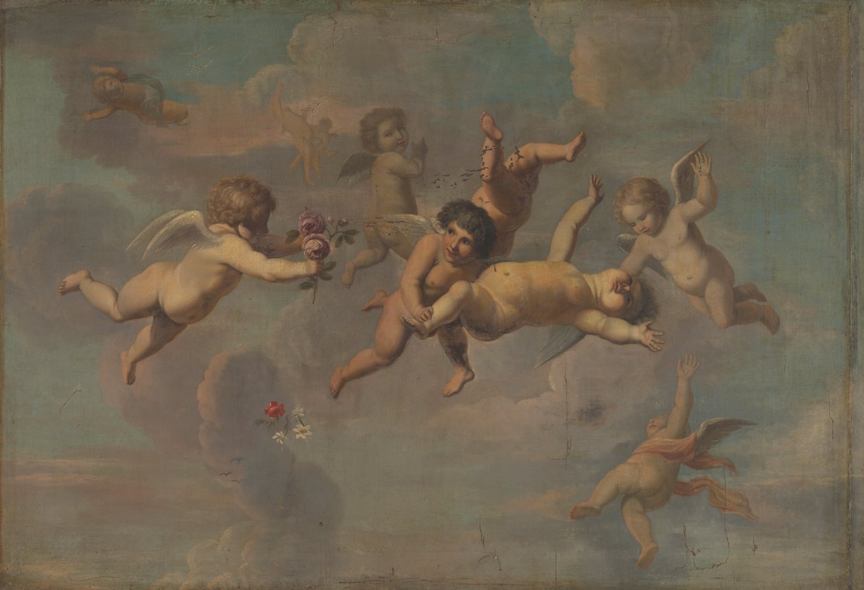 Putti de queda com flores de anonymous 