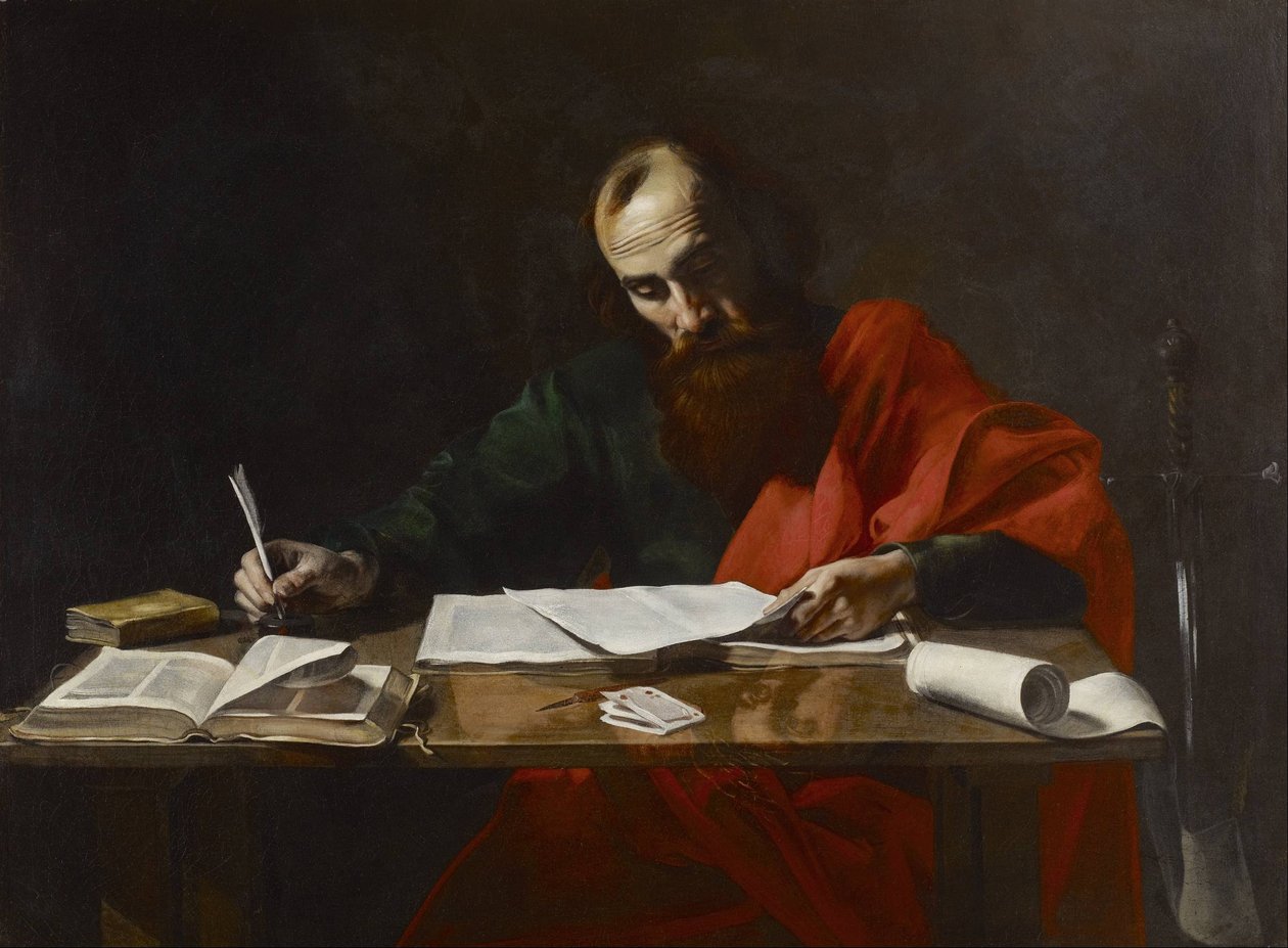 São Paulo Escrevendo Suas Epístolas de Valentin de Boulogne