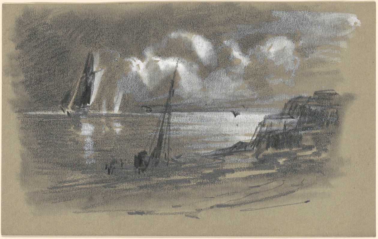 Litoral à luz do luar [reto] de attributed to Edward Moran