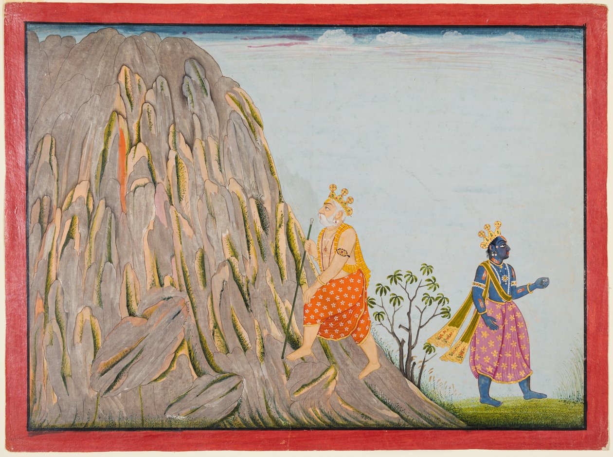 O Rei Muchukunda entra no reino do Monte Gandhamadana para Atingir a Salvação, da "Quinta Basohli Bhagavata Purana" de attributed to Fattu