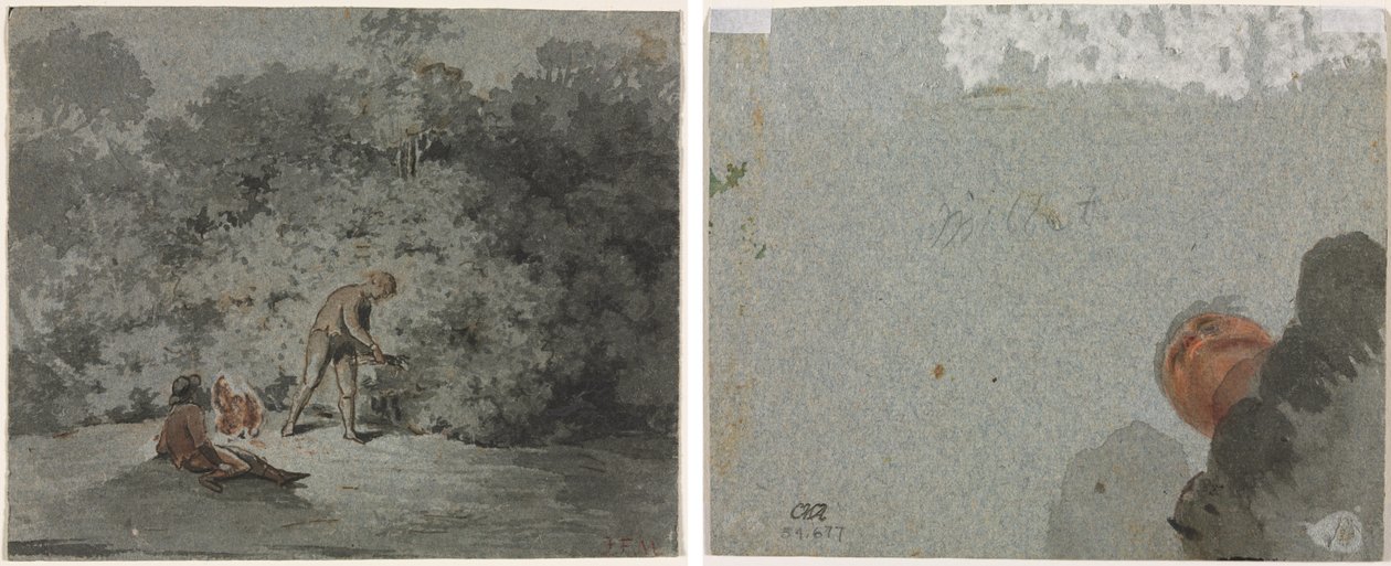Bicha Gatherer (reto) Estudo de uma cabeça vista de baixo (verso) de attributed to Francisque Millet