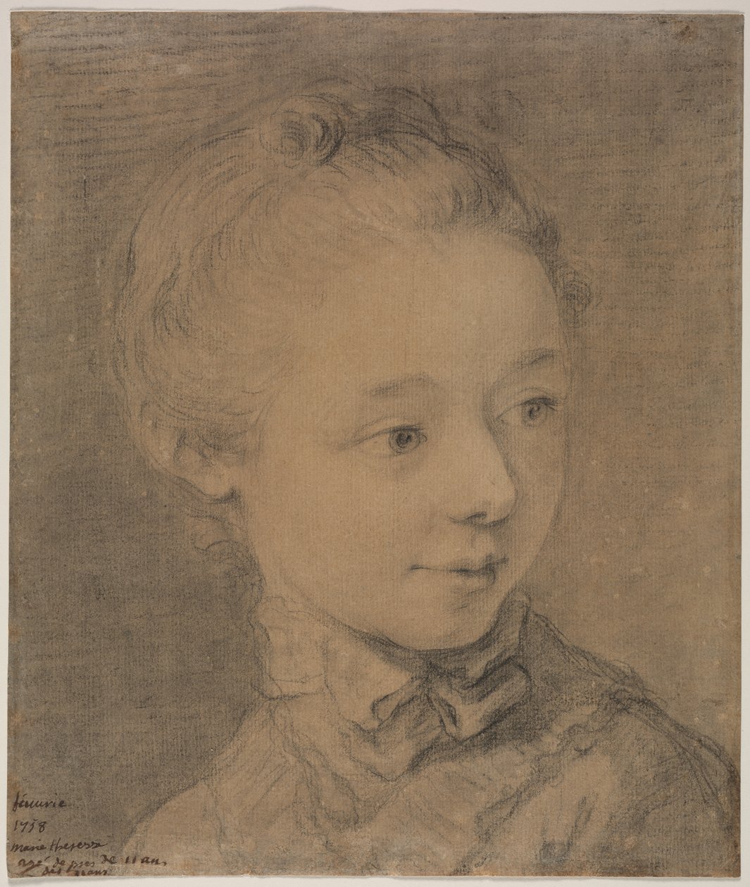 Cabeça de uma jovem virando para a direita de attributed to François Hubert Drouais