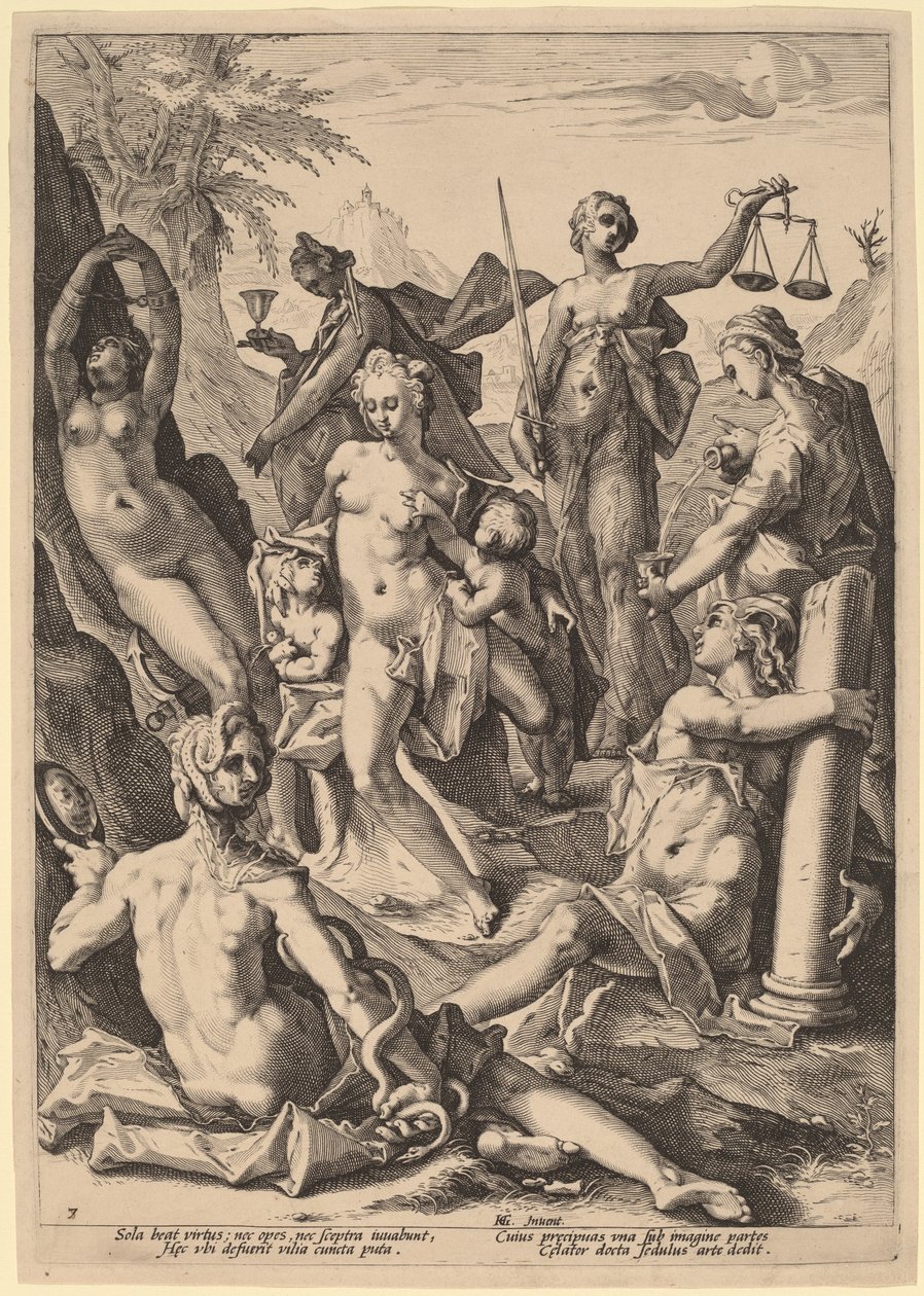 As sete virtudes de attributed to Jacob Matham, after Hendrik Goltzius