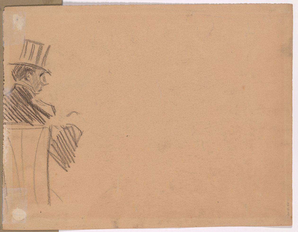 Perfil direito do homem usando chapéu alto (verso) de attributed to Jean Louis Forain