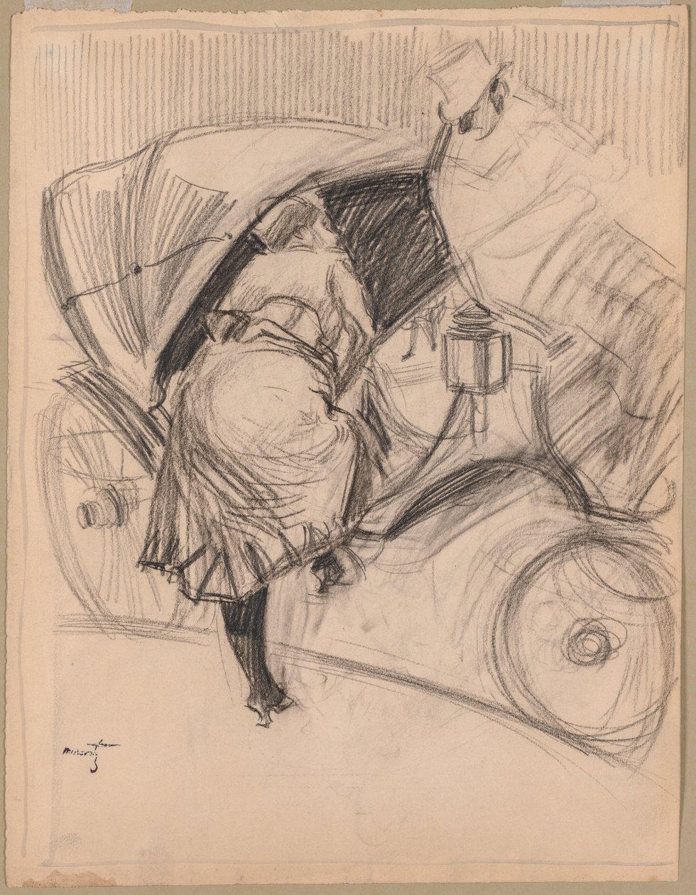 Mulher Entrando em um Fiacre (reto) de attributed to Jean Louis Forain