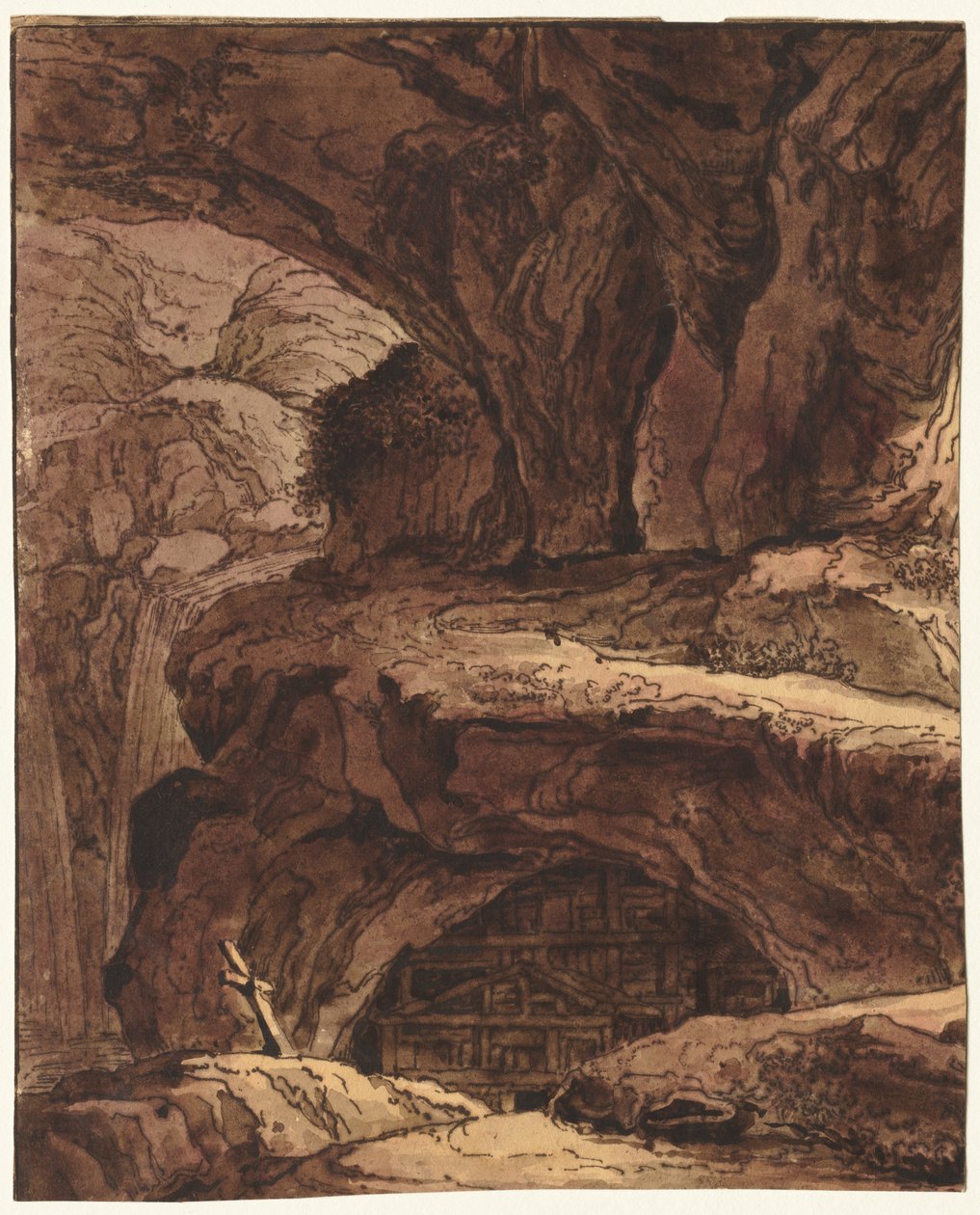 Paisagem Rochosa com Capela Caverna de attributed to Johann Martin von Rohoden