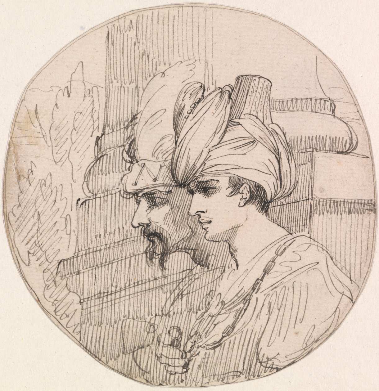 Duas cabeças numa Roundel de attributed to John Hamilton Mortimer
