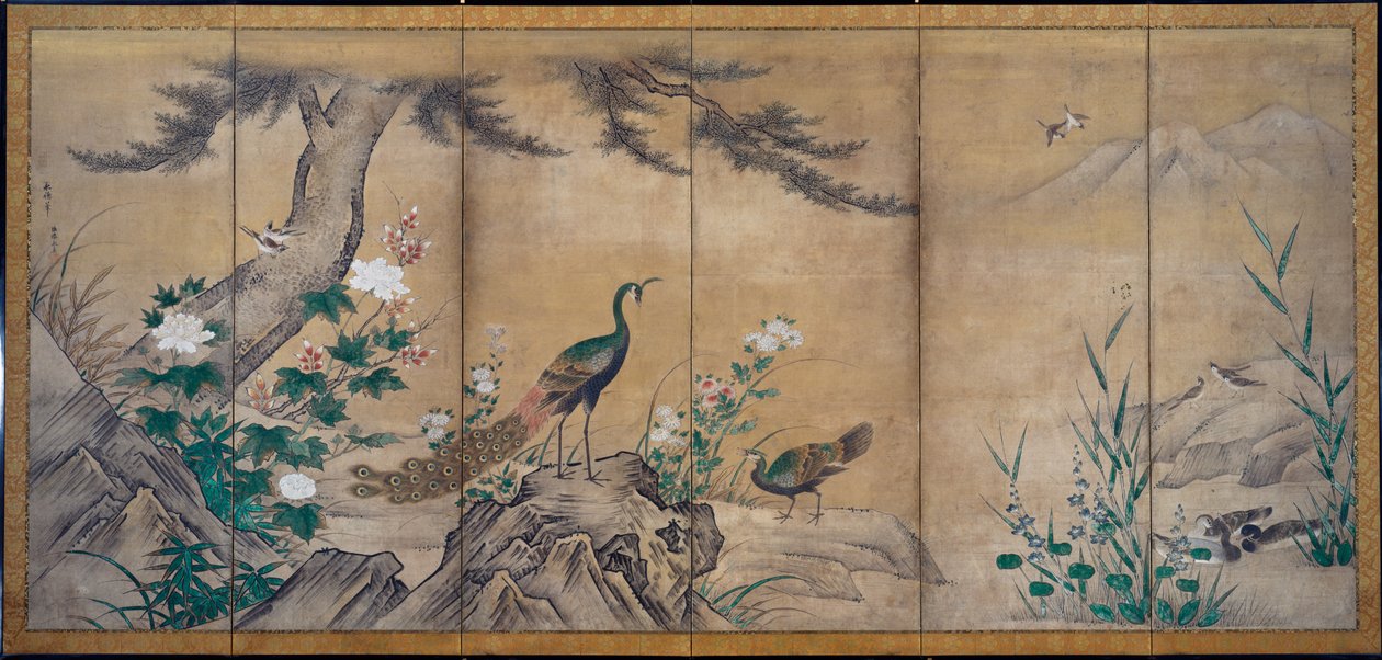 pássaros e flores de attributed to Kano Mitsunobu