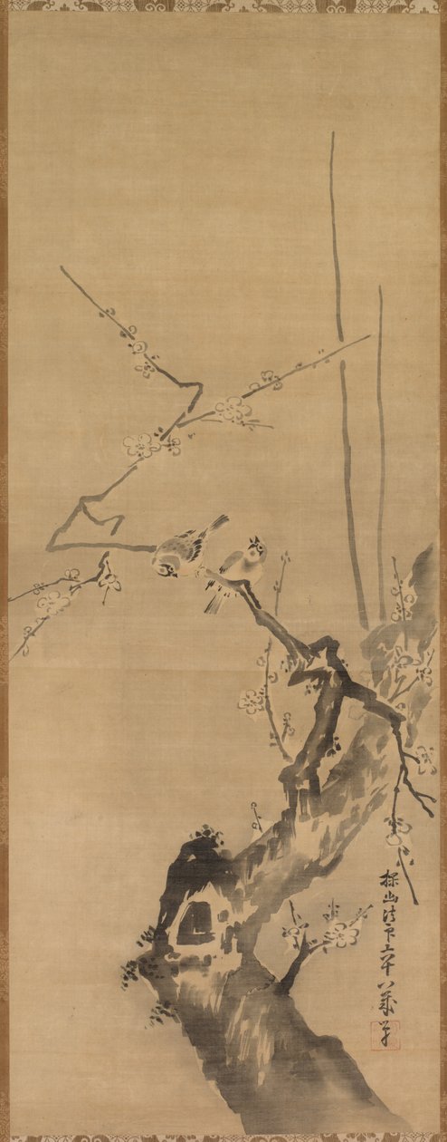 Pardais na ameixa em flor de attributed to Kano Tan’yū
