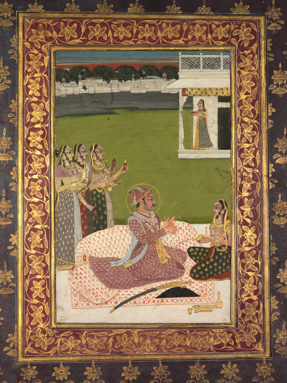 Retrato de Maharaja Savant Singh com Consorte, Bani Thani de attributed to Nihal Chand