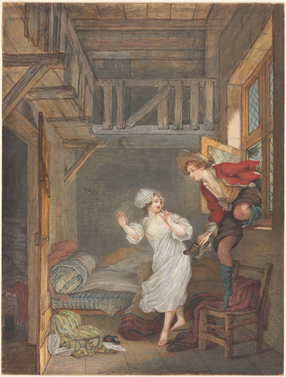 A visita do amante de attributed to Pierre Antoine Baudouin