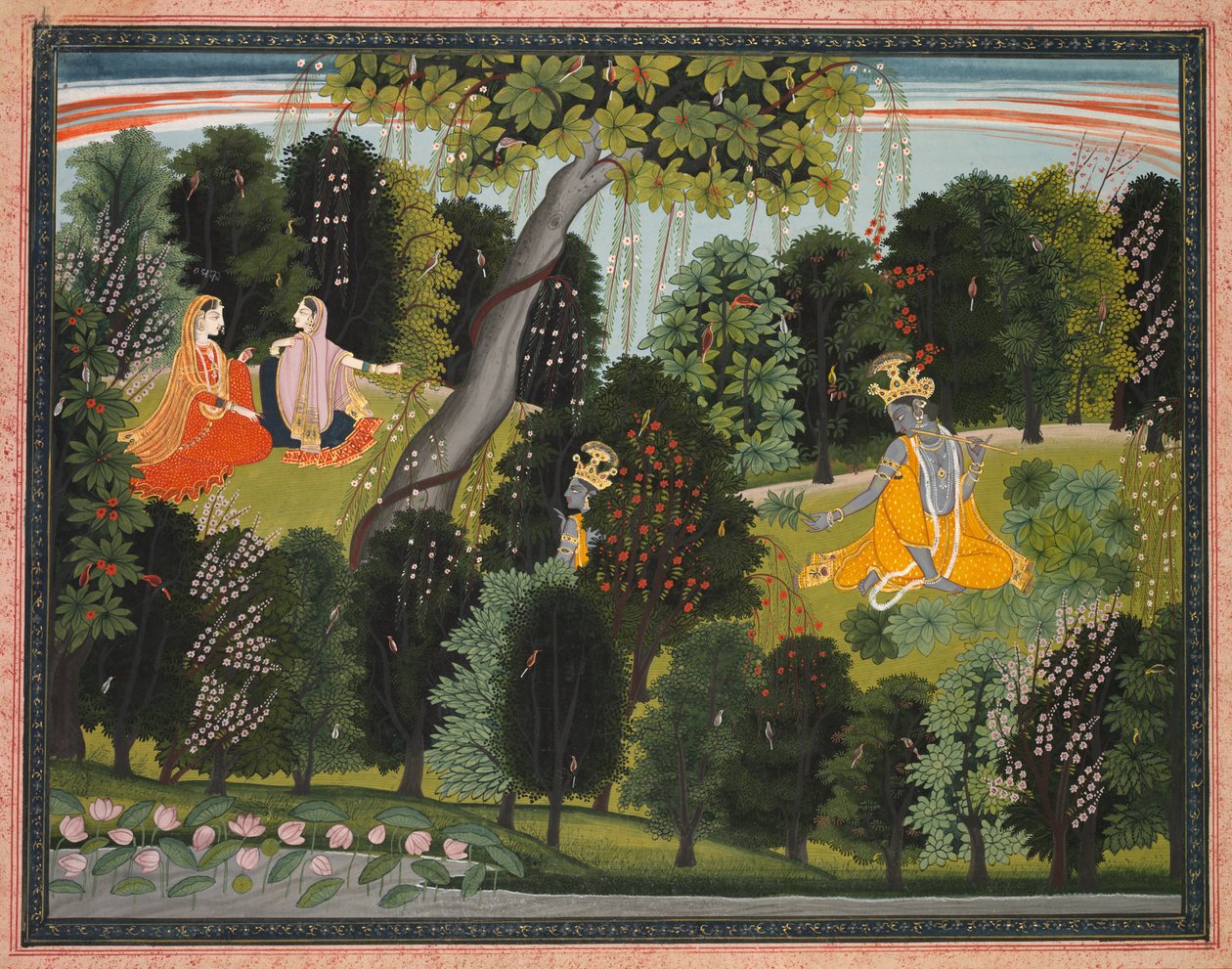 Sakhi Persuade Radha a Conhecer Krishna, de um Gita Govinda (Canção do Vaqueiro) de Jayadeva de attributed to Purkhu