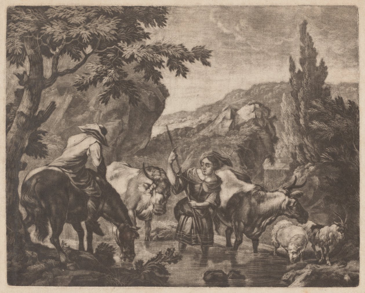 Gado Vadeando um córrego de attributed to Robert Robinson,after Nicolaes Pietersz Berchem