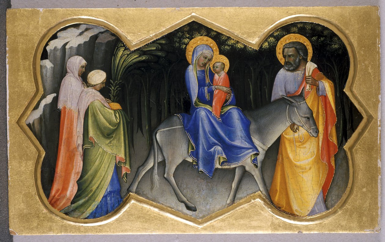 A fuga para o Egito, c.1405 (têmpera sobre madeira de choupo) de c.1370 1425 Lorenzo Monaco
