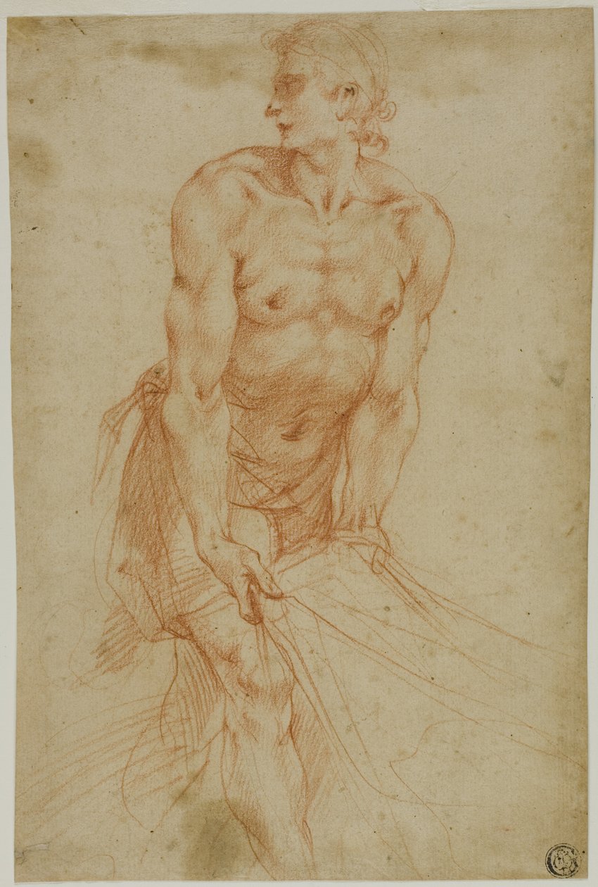 Homem a puxar o lençol: Estudo para o sepultamento [Sacristia da Certosa di San Martino, Nápoles, 1596] de called Cavaliere d