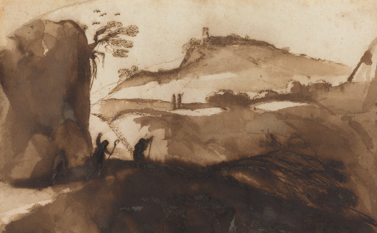 Pastores espreitando em um abismo de called Guercino Giovanni Francesco Barbieri